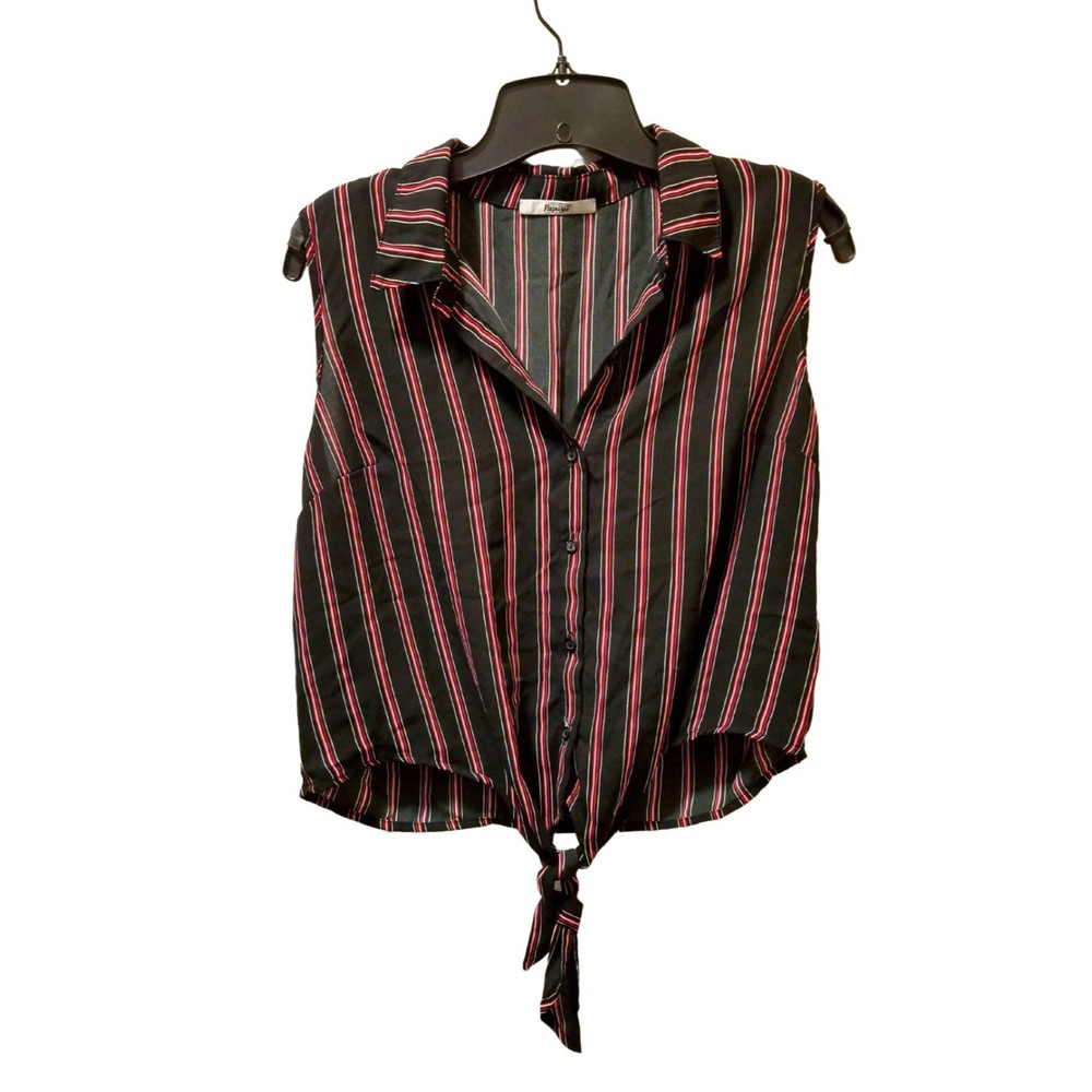 Papaya Black Red White Collared Sleeveless Striped Crop Top Size L